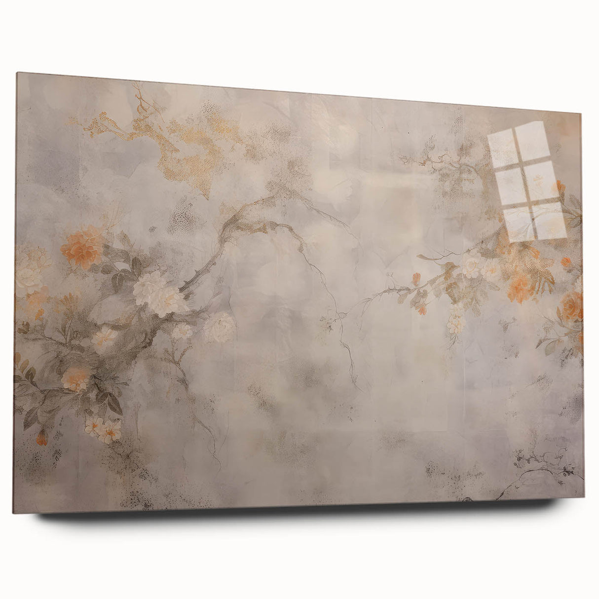 Vintage Landscape Art – Floral Design with Soft Beige and Orange