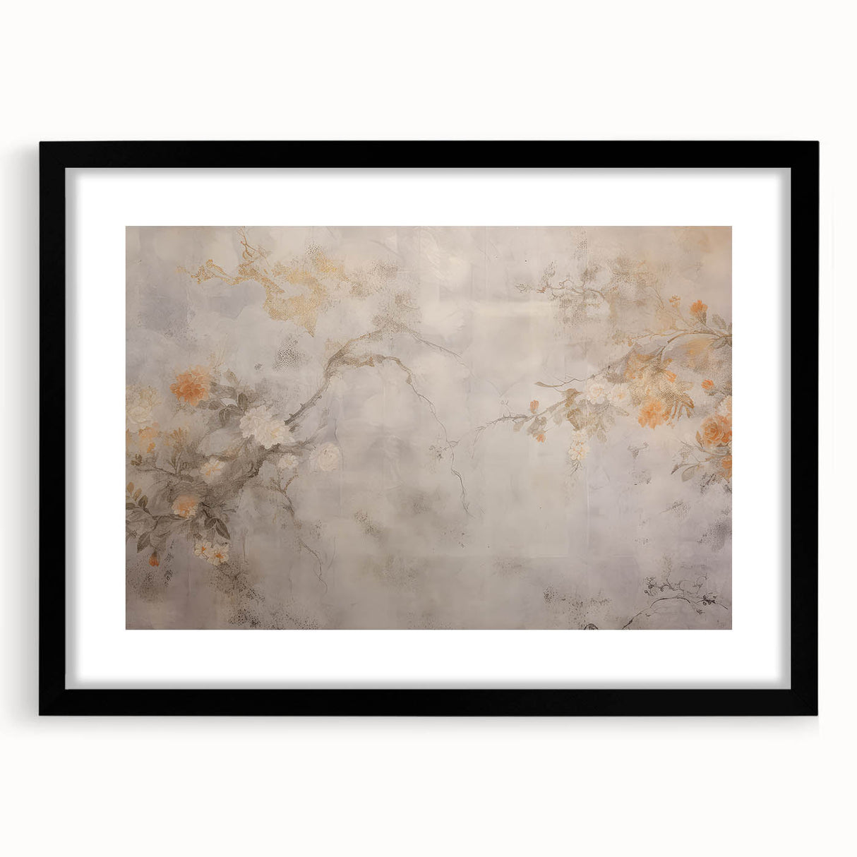 Vintage Landscape Art – Floral Design with Soft Beige and Orange