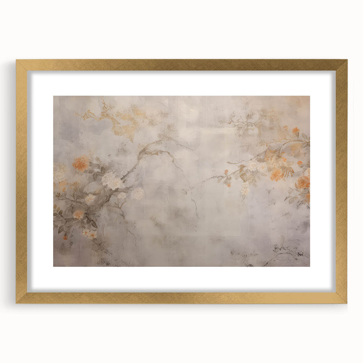 Vintage Landscape Art – Floral Design with Soft Beige and Orange