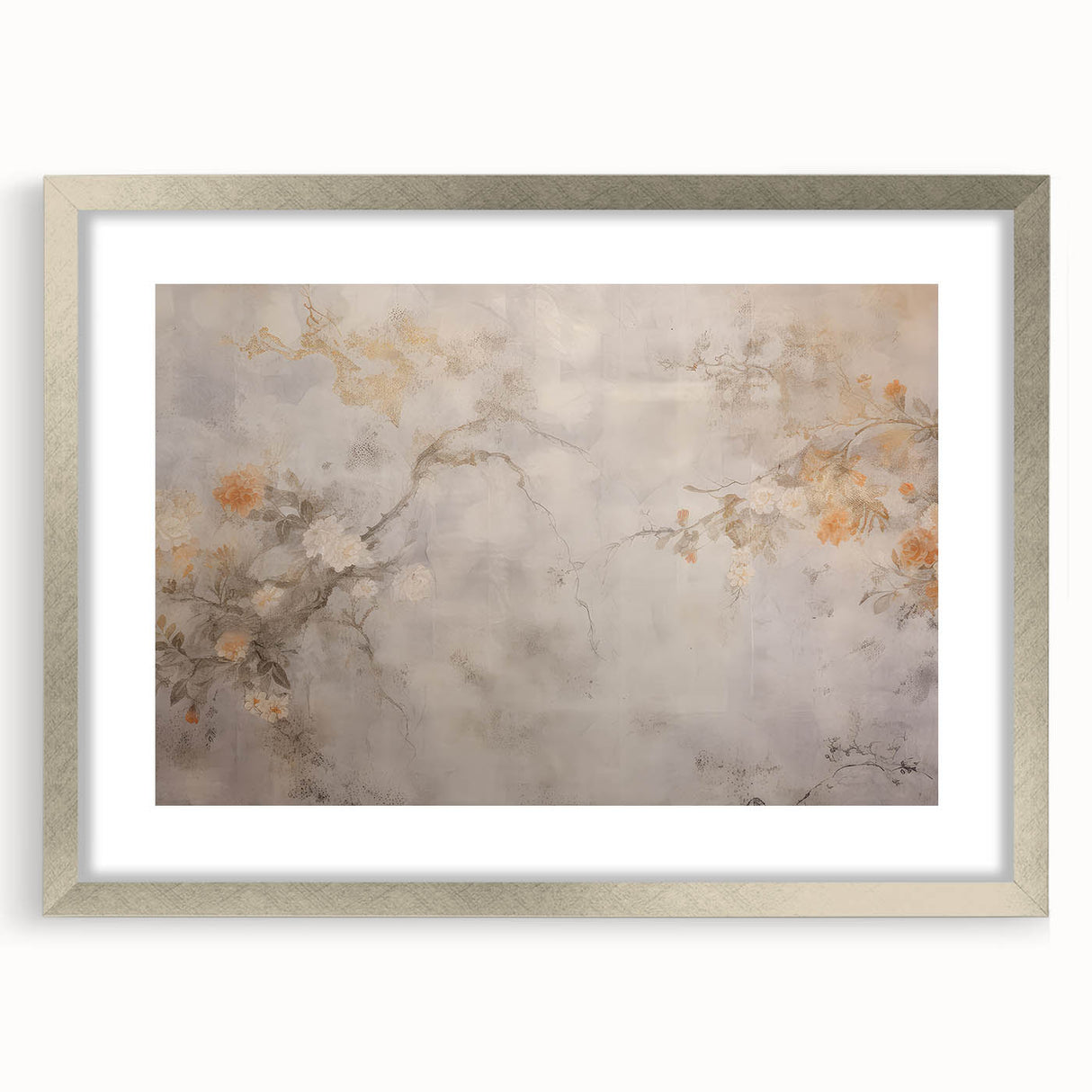 Vintage Landscape Art – Floral Design with Soft Beige and Orange