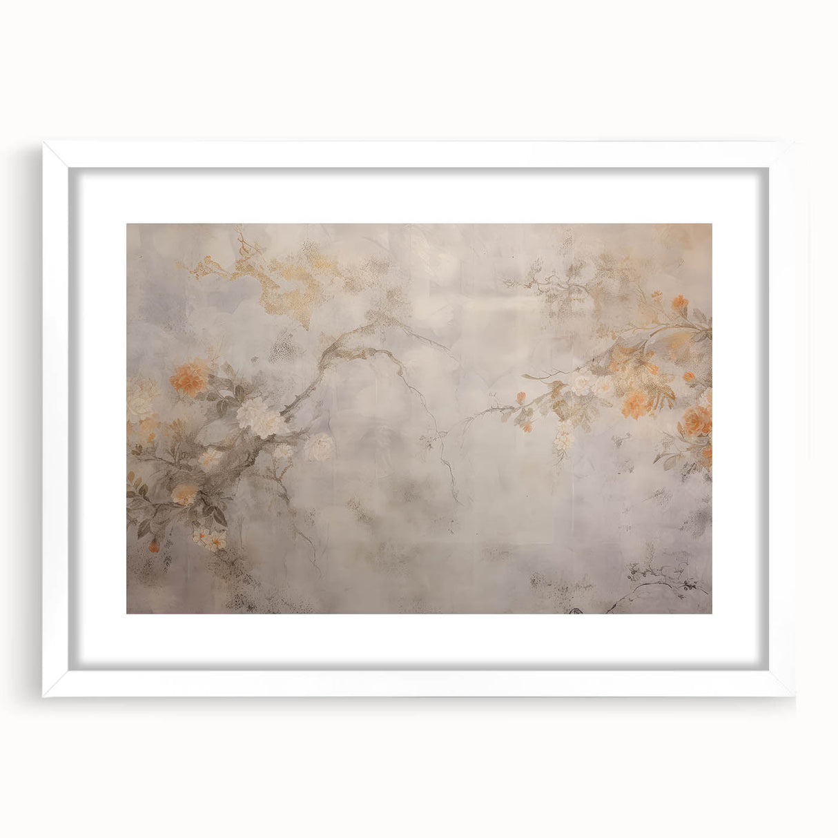 Vintage Landscape Art – Floral Design with Soft Beige and Orange