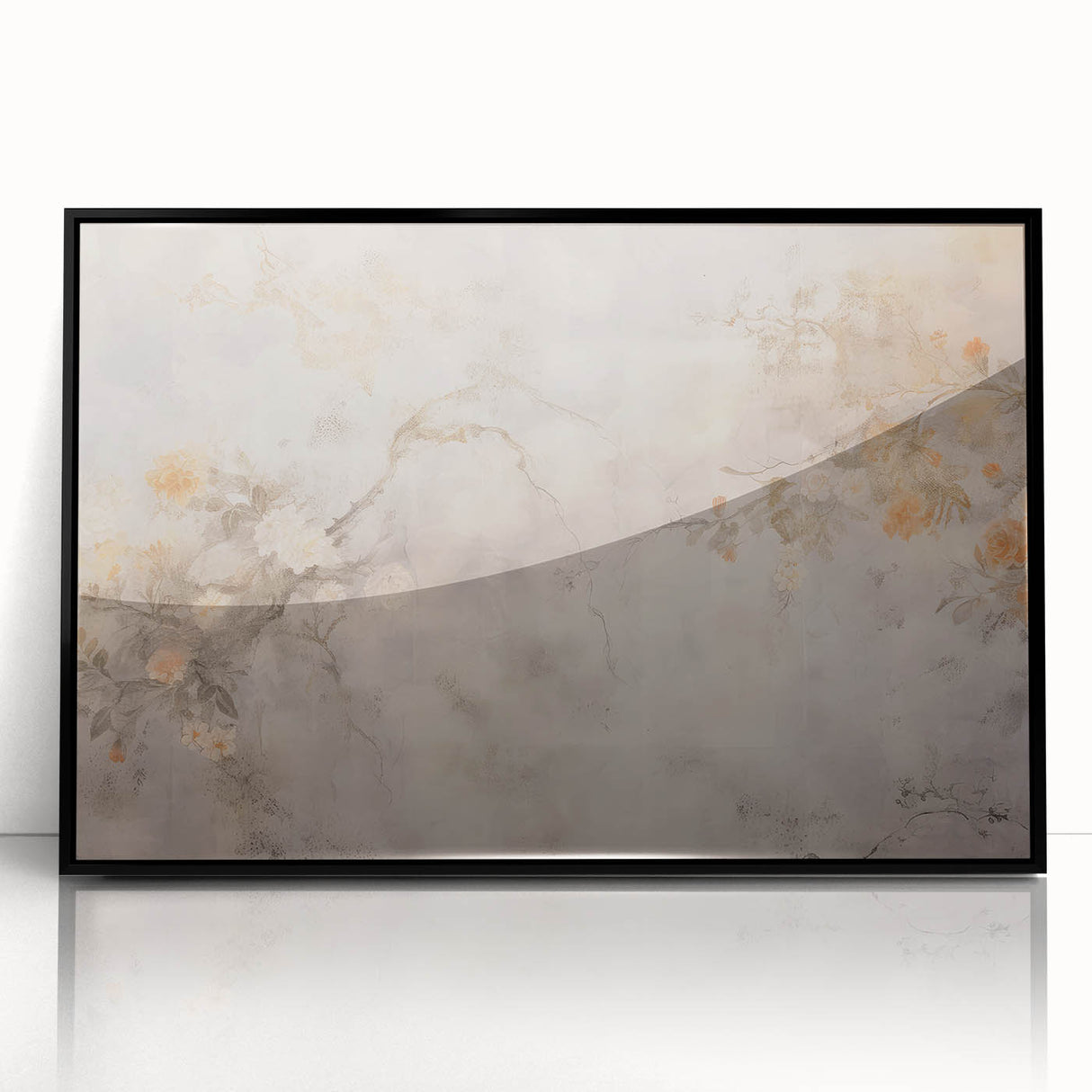 Vintage Landscape Art – Floral Design with Soft Beige and Orange