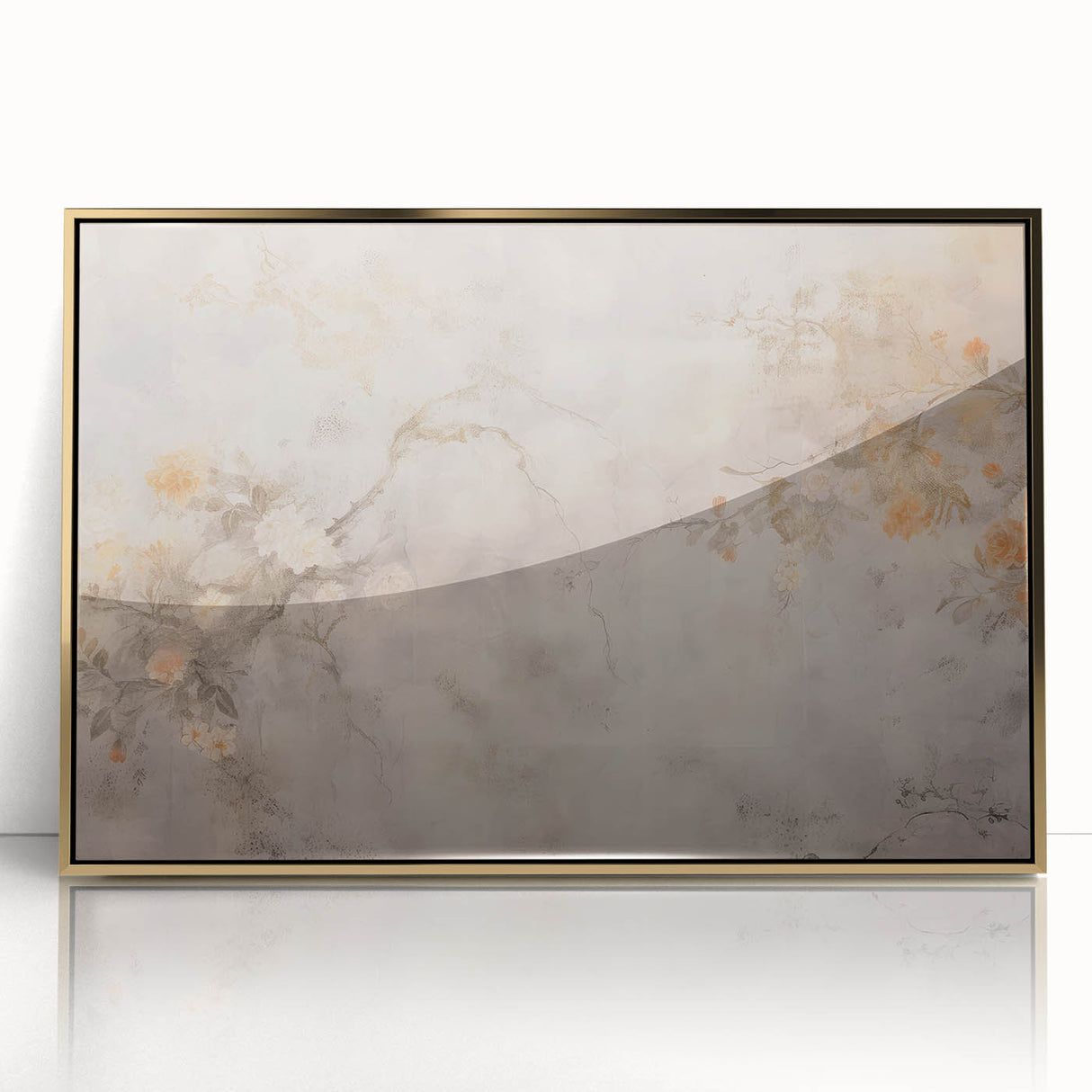 Vintage Landscape Art – Floral Design with Soft Beige and Orange
