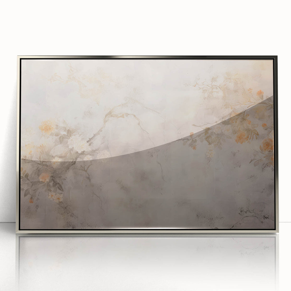 Vintage Landscape Art – Floral Design with Soft Beige and Orange