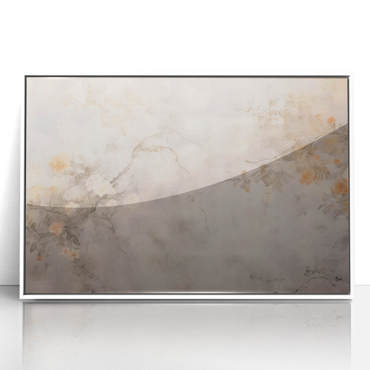 Vintage Landscape Art – Floral Design with Soft Beige and Orange