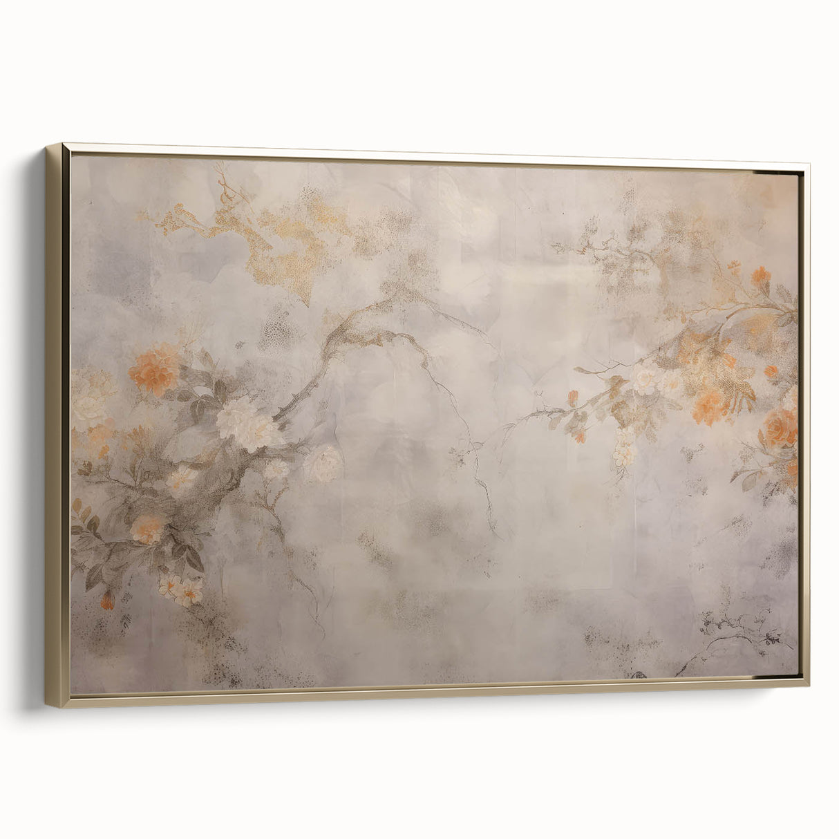 Vintage Landscape Art – Floral Design with Soft Beige and Orange