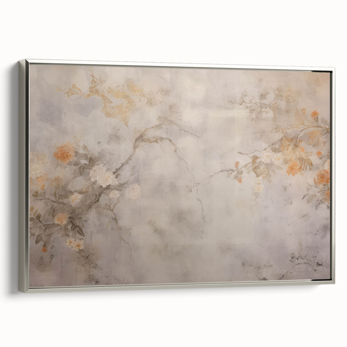 Vintage Landscape Art – Floral Design with Soft Beige and Orange