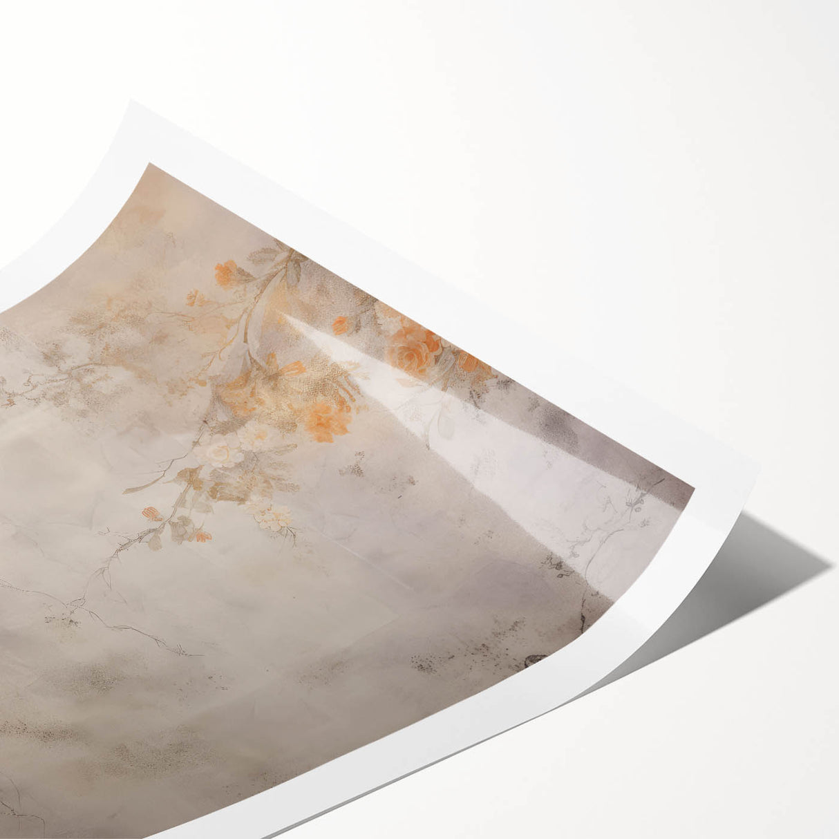 Vintage Landscape Art – Floral Design with Soft Beige and Orange