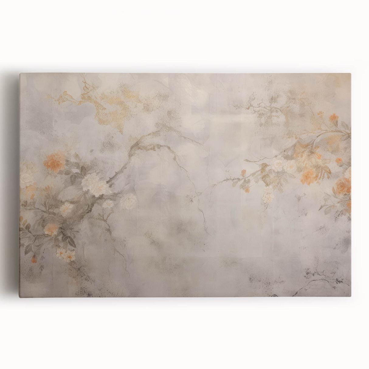 Vintage Landscape Art – Floral Design with Soft Beige and Orange