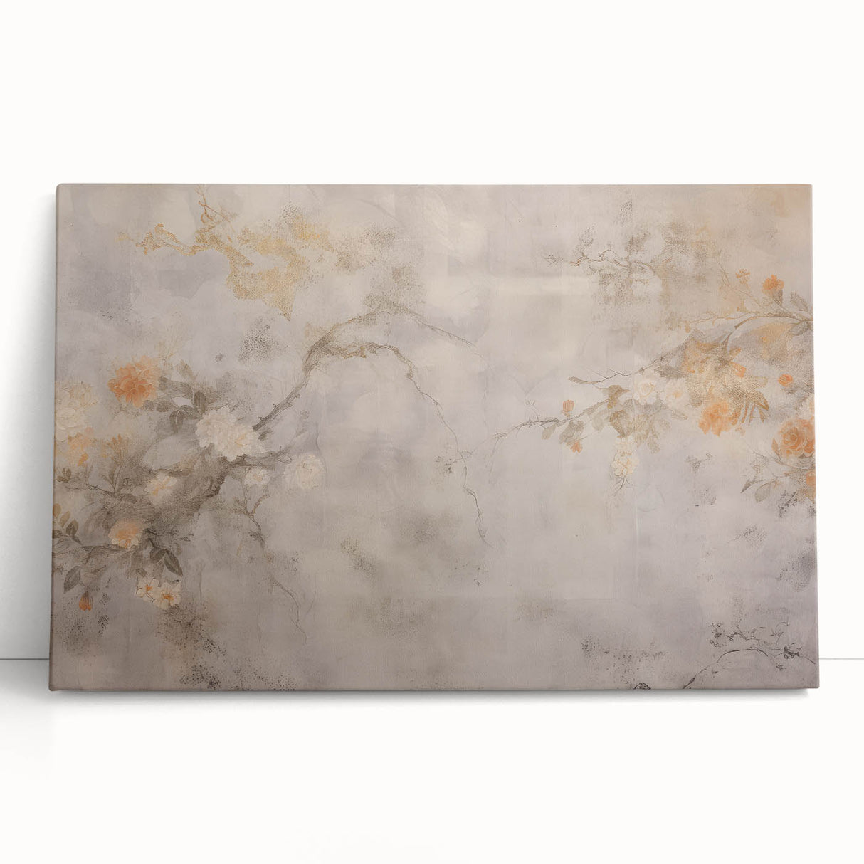 Vintage Landscape Art – Floral Design with Soft Beige and Orange