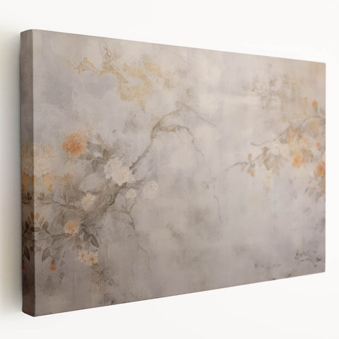 Vintage Landscape Art – Floral Design with Soft Beige and Orange