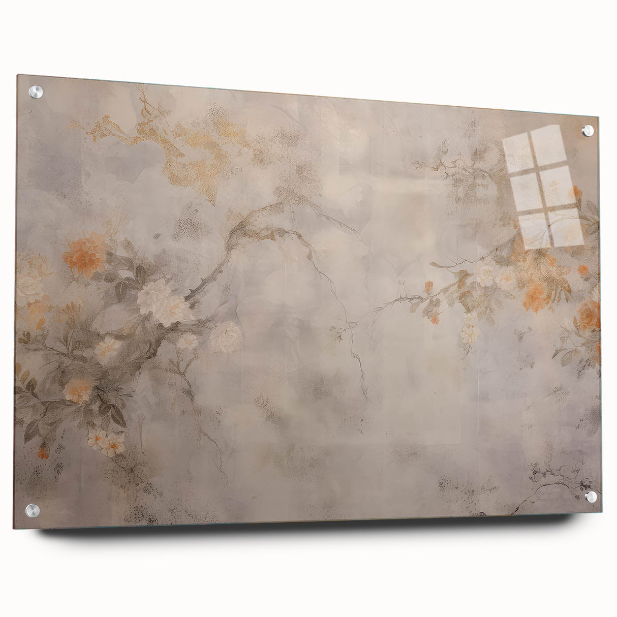 Vintage Landscape Art – Floral Design with Soft Beige and Orange
