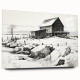 Vintage Landscape Art – Snowy Barn in Winter – Antique Rural Scene Wall Art