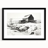 Vintage Landscape Art – Snowy Barn in Winter – Antique Rural Scene Wall Art