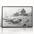 Vintage Landscape Art – Snowy Barn in Winter – Antique Rural Scene Wall Art