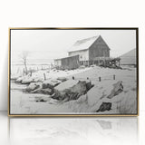 Vintage Landscape Art – Snowy Barn in Winter – Antique Rural Scene Wall Art