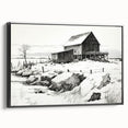 Vintage Landscape Art – Snowy Barn in Winter – Antique Rural Scene Wall Art