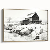 Vintage Landscape Art – Snowy Barn in Winter – Antique Rural Scene Wall Art