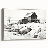 Vintage Landscape Art – Snowy Barn in Winter – Antique Rural Scene Wall Art