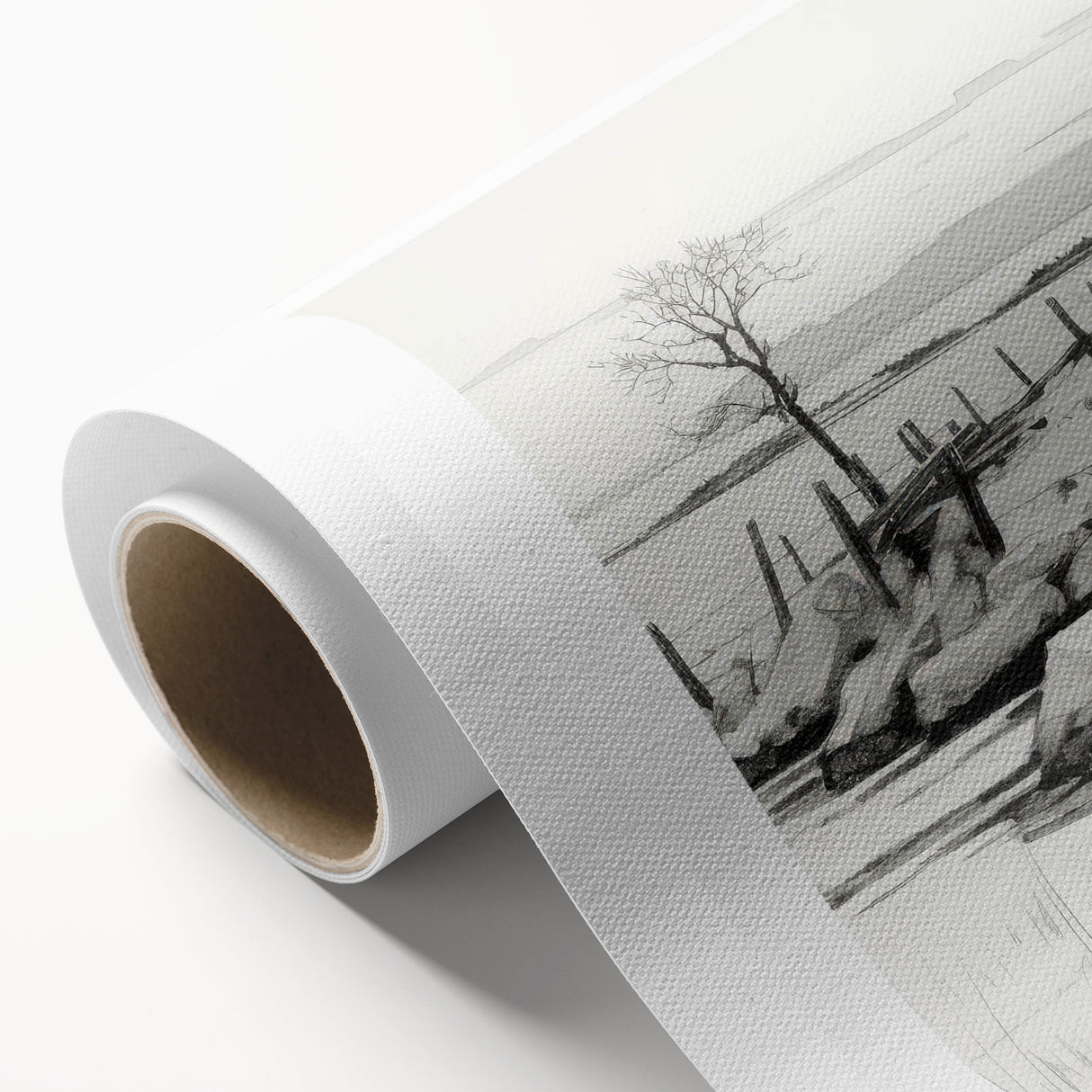Vintage Landscape Art – Snowy Barn in Winter – Antique Rural Scene Wall Art