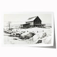 Vintage Landscape Art – Snowy Barn in Winter – Antique Rural Scene Wall Art