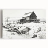 Vintage Landscape Art – Snowy Barn in Winter – Antique Rural Scene Wall Art