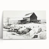 Vintage Landscape Art – Snowy Barn in Winter – Antique Rural Scene Wall Art