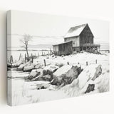 Vintage Landscape Art – Snowy Barn in Winter – Antique Rural Scene Wall Art