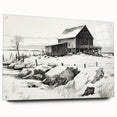 Vintage Landscape Art – Snowy Barn in Winter – Antique Rural Scene Wall Art
