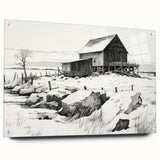 Vintage Landscape Art – Snowy Barn in Winter – Antique Rural Scene Wall Art