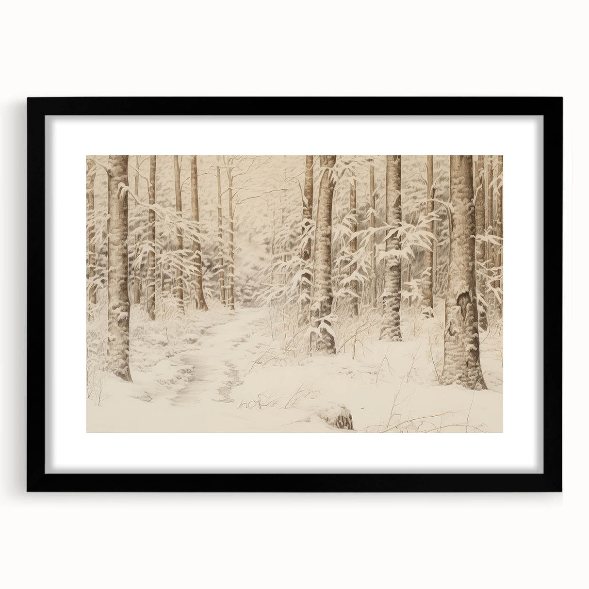 Vintage Landscape Art – Snowy Forest Pathway – Antique Winter Forest Wall Art