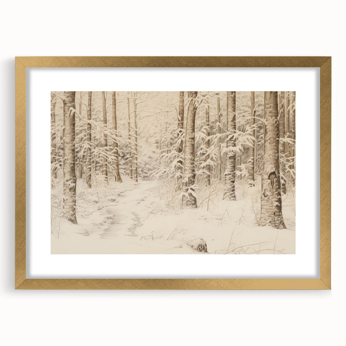 Vintage Landscape Art – Snowy Forest Pathway – Antique Winter Forest Wall Art