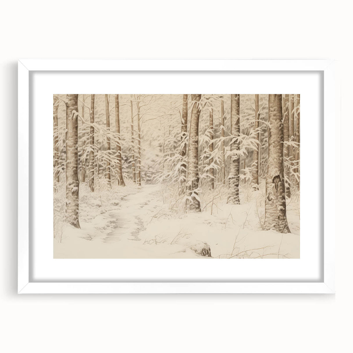 Vintage Landscape Art – Snowy Forest Pathway – Antique Winter Forest Wall Art