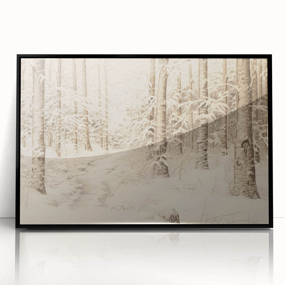 Vintage Landscape Art – Snowy Forest Pathway – Antique Winter Forest Wall Art