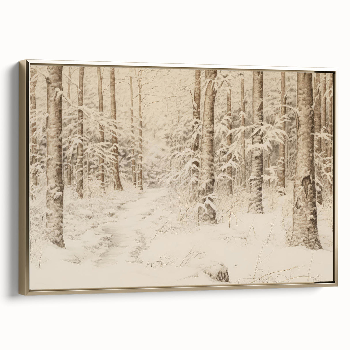 Vintage Landscape Art – Snowy Forest Pathway – Antique Winter Forest Wall Art