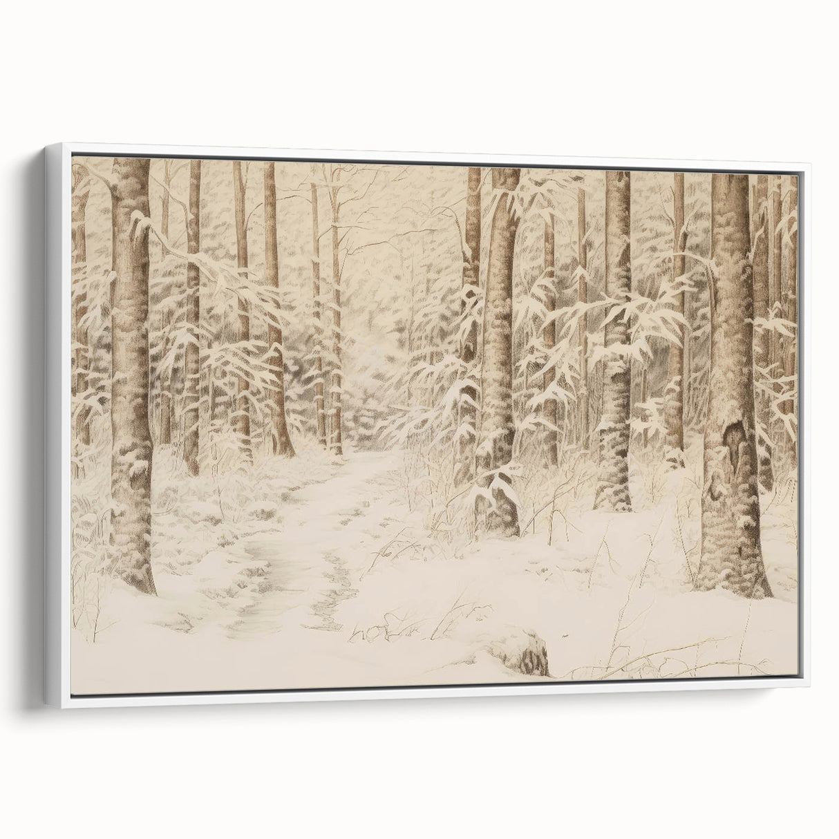 Vintage Landscape Art – Snowy Forest Pathway – Antique Winter Forest Wall Art