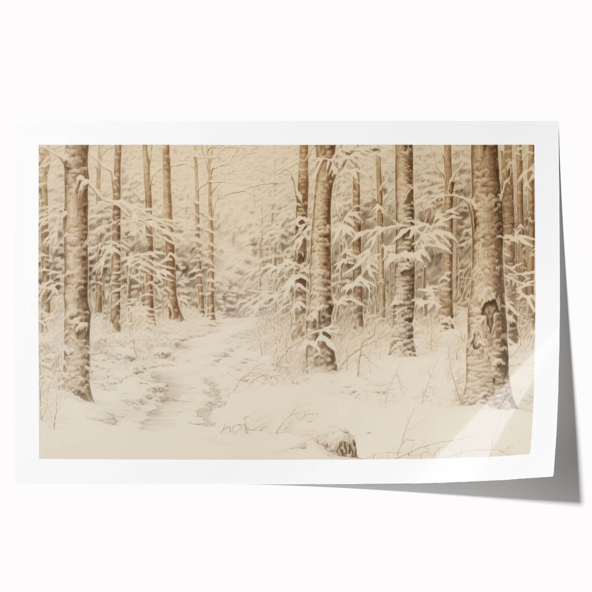 Vintage Landscape Art – Snowy Forest Pathway – Antique Winter Forest Wall Art