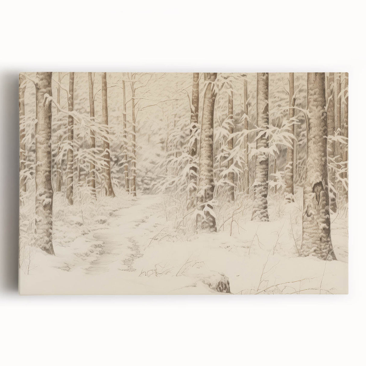 Vintage Landscape Art – Snowy Forest Pathway – Antique Winter Forest Wall Art
