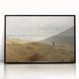 Vintage Landscape Art – Coastal Beach Scene with Walker – Antique Seaside Wall Art