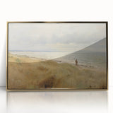 Vintage Landscape Art – Coastal Beach Scene with Walker – Antique Seaside Wall Art