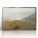 Vintage Landscape Art – Coastal Beach Scene with Walker – Antique Seaside Wall Art