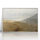Vintage Landscape Art – Coastal Beach Scene with Walker – Antique Seaside Wall Art