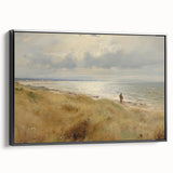 Vintage Landscape Art – Coastal Beach Scene with Walker – Antique Seaside Wall Art