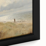 Vintage Landscape Art – Coastal Beach Scene with Walker – Antique Seaside Wall Art