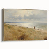 Vintage Landscape Art – Coastal Beach Scene with Walker – Antique Seaside Wall Art