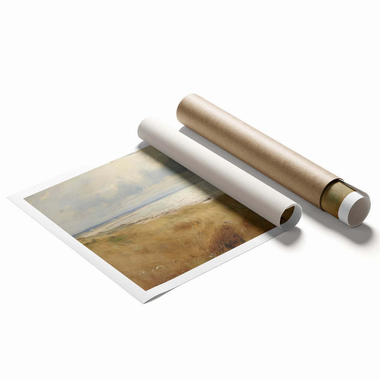 Vintage Landscape Art – Coastal Beach Scene with Walker – Antique Seaside Wall Art
