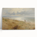 Vintage Landscape Art – Coastal Beach Scene with Walker – Antique Seaside Wall Art