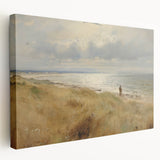 Vintage Landscape Art – Coastal Beach Scene with Walker – Antique Seaside Wall Art