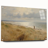 Vintage Landscape Art – Coastal Beach Scene with Walker – Antique Seaside Wall Art