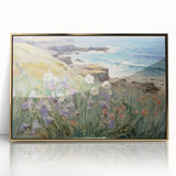 Vintage Landscape Art – Coastal Cliff with Wildflowers – Antique Seaside Wall Art
